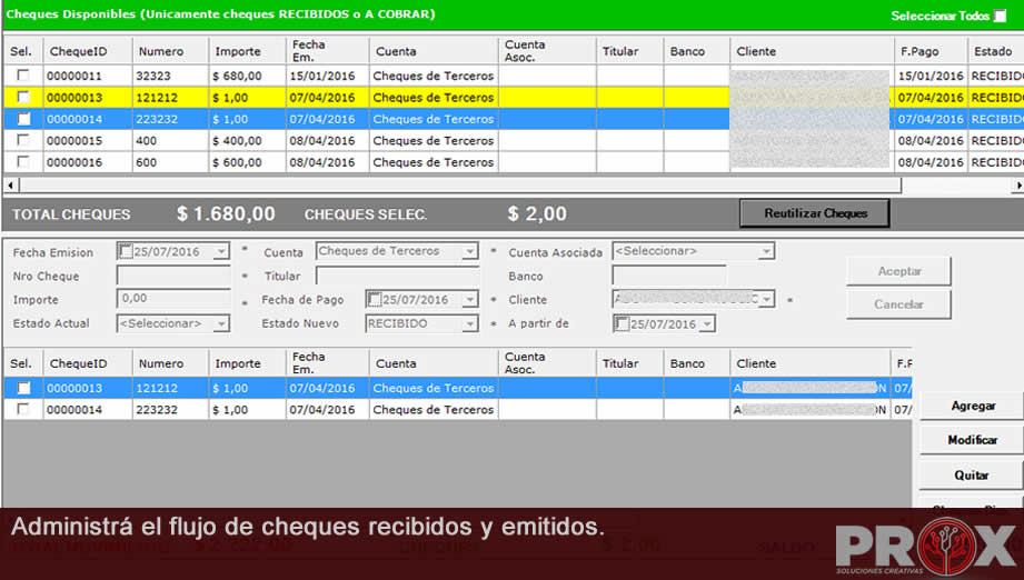 Administrá el flujo de cheques recibidos y emitidos.