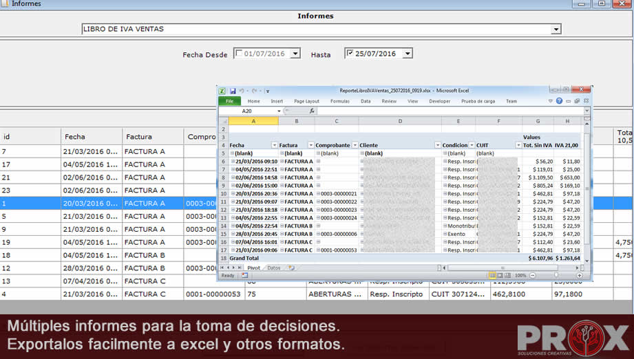 Multiples informes para la toma de decisiones.
Exportalos facilmente a excel y otros formatos.