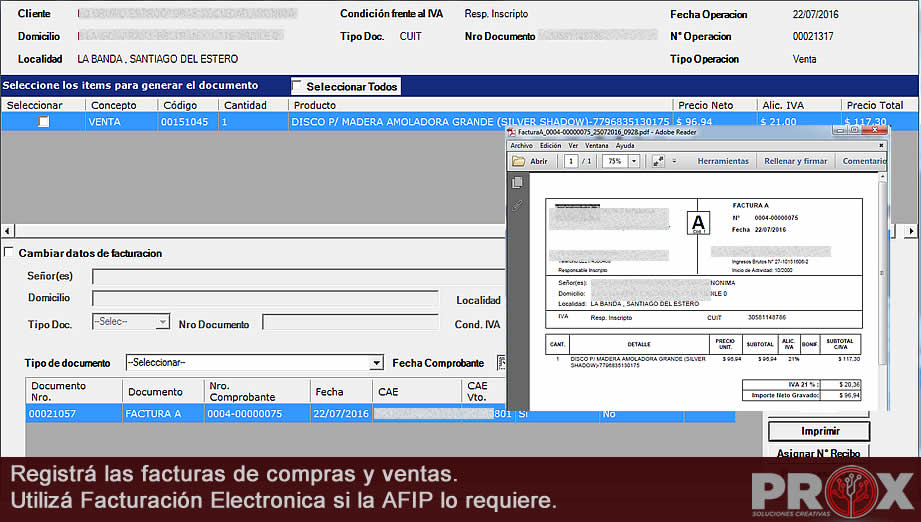 Registrá las facturas de compras y ventas.
Utiliza Facturación Electronica si la AFIP lo requiere.